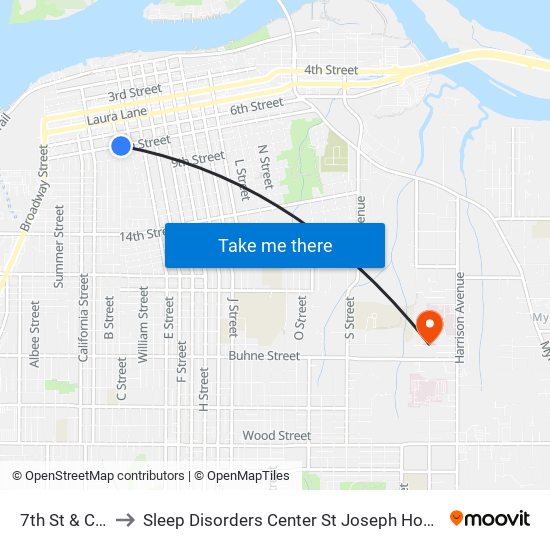 7th St & C St to Sleep Disorders Center St Joseph Hospital map