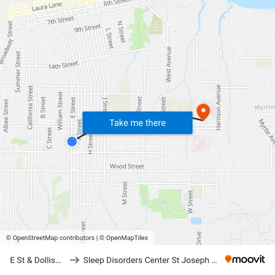 E St & Dollison St to Sleep Disorders Center St Joseph Hospital map