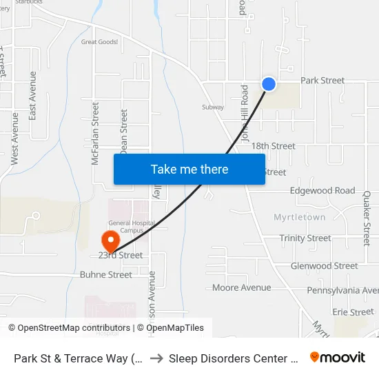 Park St & Terrace Way (Lafayette School) to Sleep Disorders Center St Joseph Hospital map