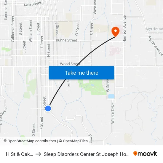 H St & Oak St to Sleep Disorders Center St Joseph Hospital map