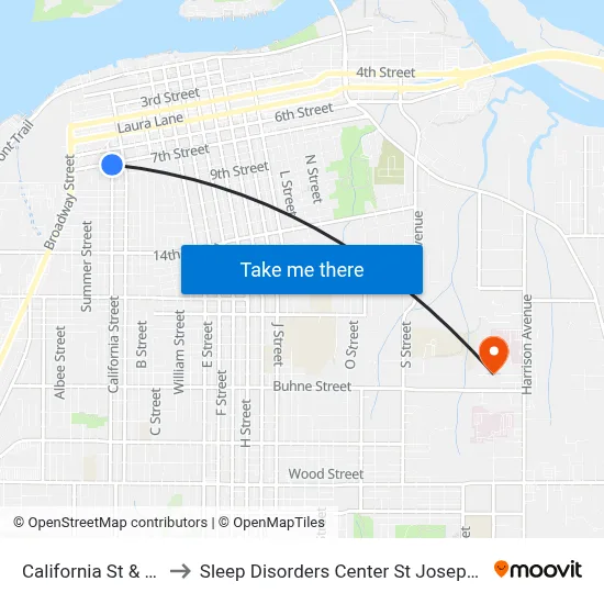 California St & 7th St to Sleep Disorders Center St Joseph Hospital map