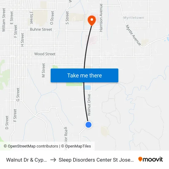Walnut Dr & Cypress St to Sleep Disorders Center St Joseph Hospital map