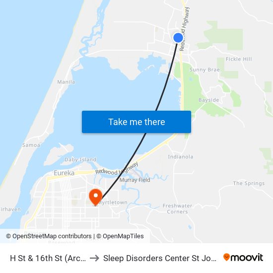 H St & 16th St (Arcata High) to Sleep Disorders Center St Joseph Hospital map