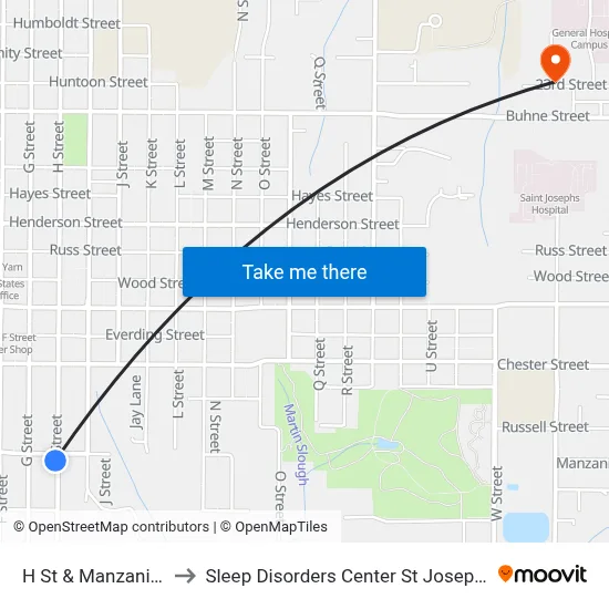 H St & Manzanita Ave to Sleep Disorders Center St Joseph Hospital map