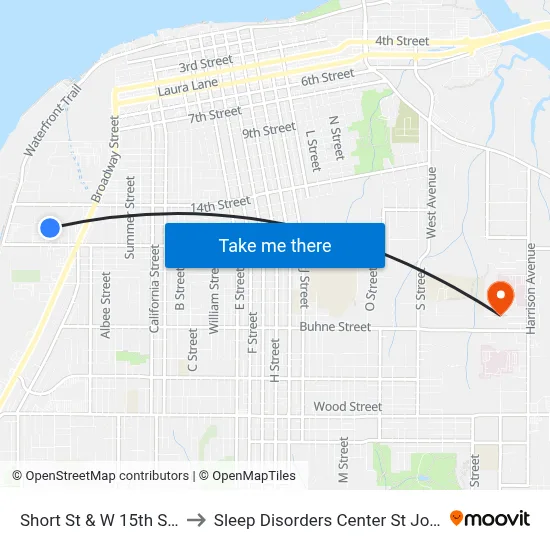 Short St & W 15th St (Costco) to Sleep Disorders Center St Joseph Hospital map