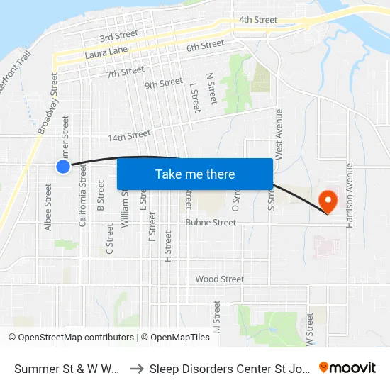Summer St & W Wabash Ave to Sleep Disorders Center St Joseph Hospital map