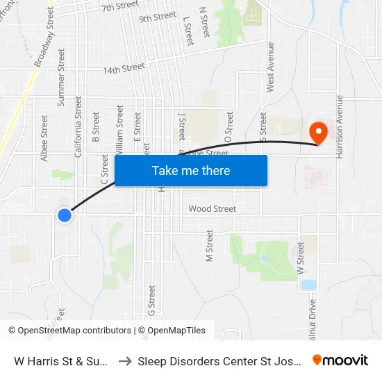 W Harris St & Summer St to Sleep Disorders Center St Joseph Hospital map
