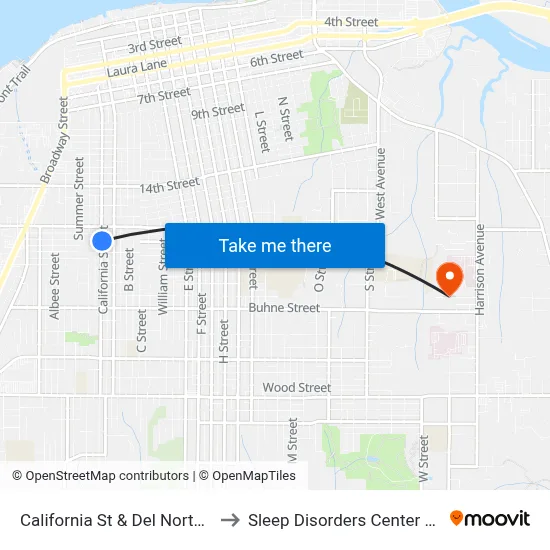 California St & Del Norte St - Senior Center to Sleep Disorders Center St Joseph Hospital map