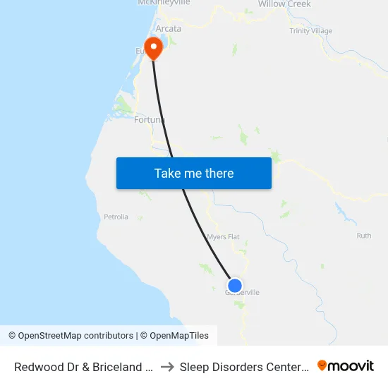 Redwood Dr & Briceland Rd - Redway Sb Stop to Sleep Disorders Center St Joseph Hospital map