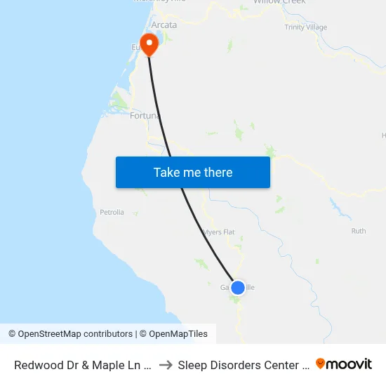 Redwood Dr & Maple Ln - Garberville Sb Stop to Sleep Disorders Center St Joseph Hospital map