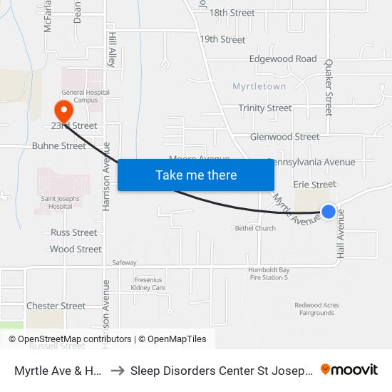 Myrtle Ave & Hall Ave to Sleep Disorders Center St Joseph Hospital map