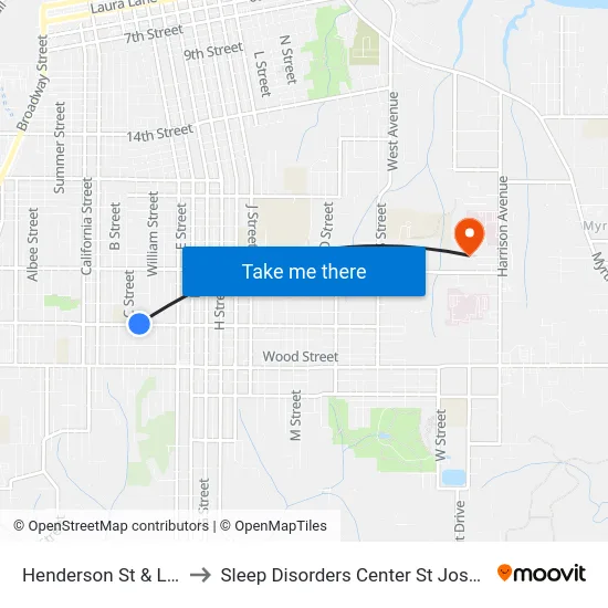 Henderson St & Lowell St to Sleep Disorders Center St Joseph Hospital map