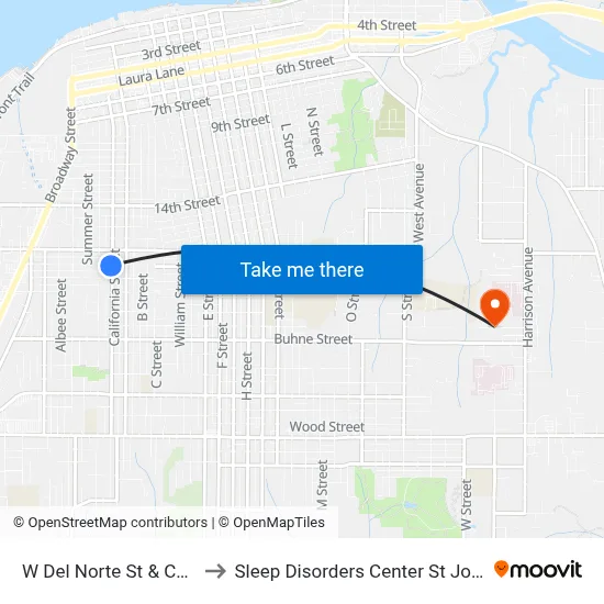 W Del Norte St & California St to Sleep Disorders Center St Joseph Hospital map