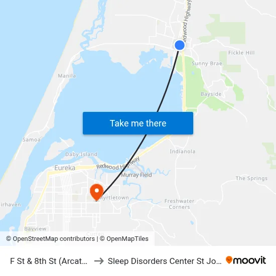 F St & 8th St (Arcata City Hall) to Sleep Disorders Center St Joseph Hospital map