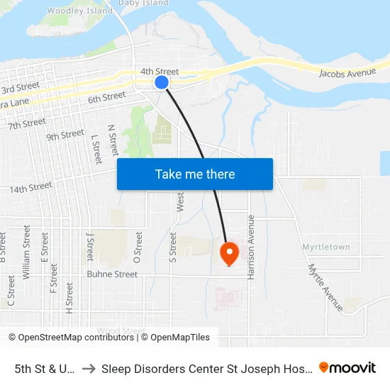 5th St & U St to Sleep Disorders Center St Joseph Hospital map