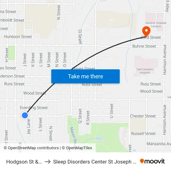 Hodgson St & J St to Sleep Disorders Center St Joseph Hospital map