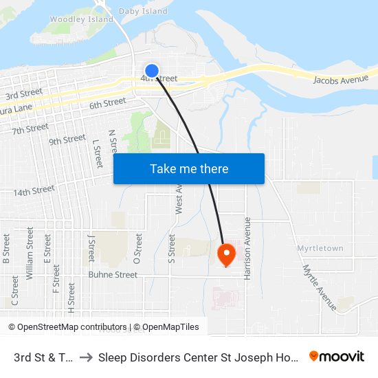 3rd St & T St to Sleep Disorders Center St Joseph Hospital map