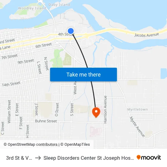 3rd St & V St to Sleep Disorders Center St Joseph Hospital map