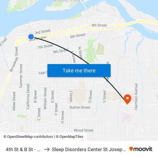 4th St & B St - Co-Op to Sleep Disorders Center St Joseph Hospital map