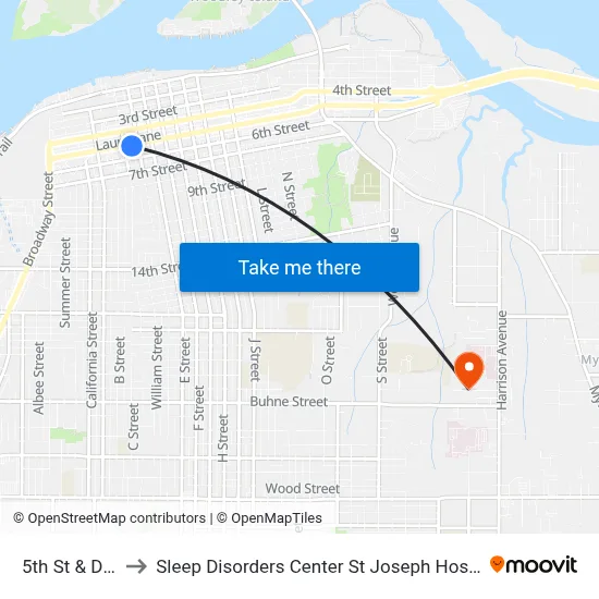 5th St & D St to Sleep Disorders Center St Joseph Hospital map