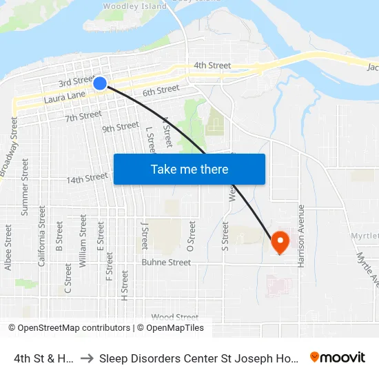 4th St & H St to Sleep Disorders Center St Joseph Hospital map