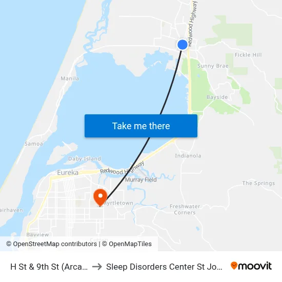 H St & 9th St (Arcata Plaza) to Sleep Disorders Center St Joseph Hospital map