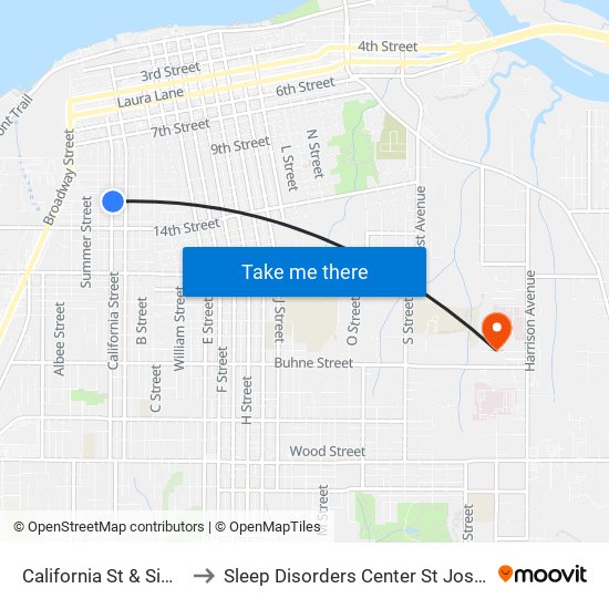 California St & Simpson St to Sleep Disorders Center St Joseph Hospital map