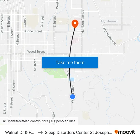 Walnut Dr & Fern St to Sleep Disorders Center St Joseph Hospital map