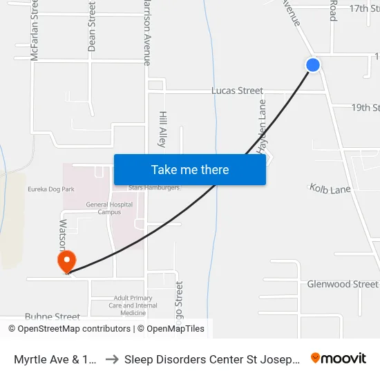 Myrtle Ave & 18th St to Sleep Disorders Center St Joseph Hospital map