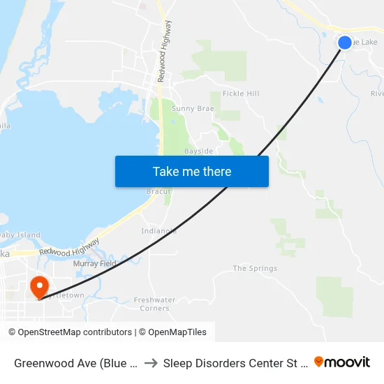 Greenwood Ave (Blue Lake City Hall) to Sleep Disorders Center St Joseph Hospital map