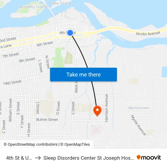 4th St & U St to Sleep Disorders Center St Joseph Hospital map