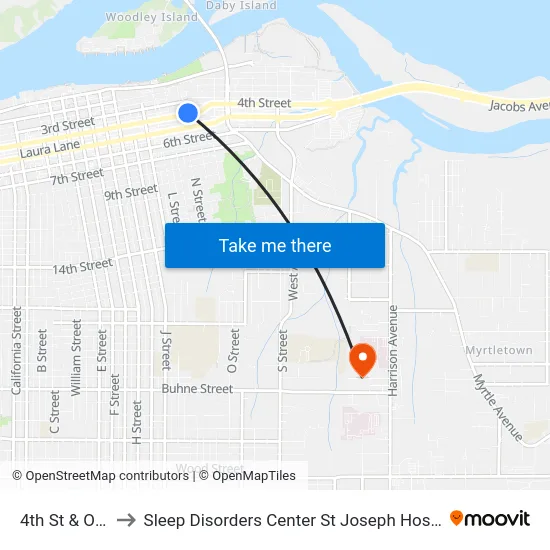4th St & O St to Sleep Disorders Center St Joseph Hospital map