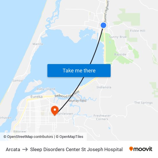 Arcata to Sleep Disorders Center St Joseph Hospital map