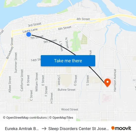 Eureka Amtrak Bus Stop to Sleep Disorders Center St Joseph Hospital map