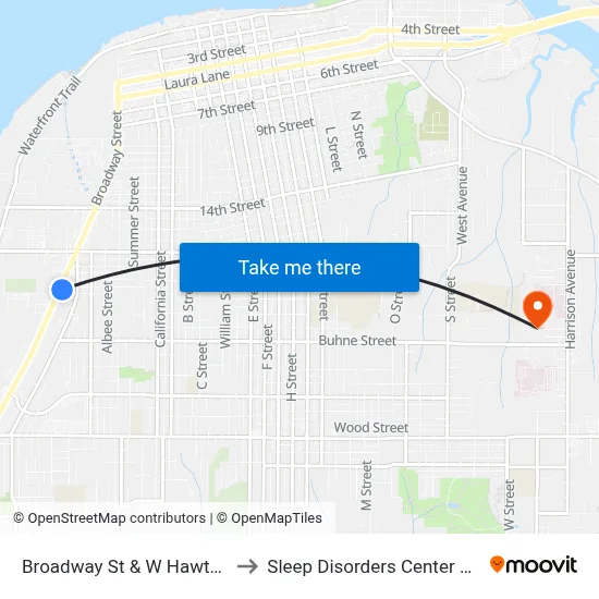 Broadway St & W Hawthorne St - Nb Stop to Sleep Disorders Center St Joseph Hospital map