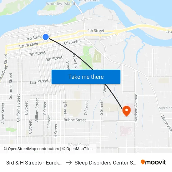 3rd & H Streets - Eureka Transit Center to Sleep Disorders Center St Joseph Hospital map