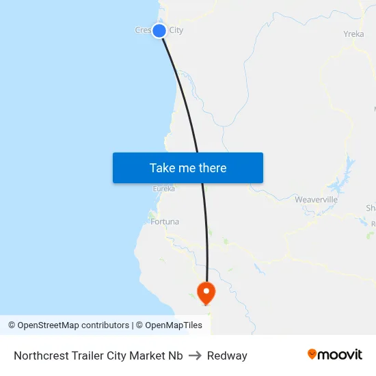 Northcrest Trailer City Market Nb to Redway map