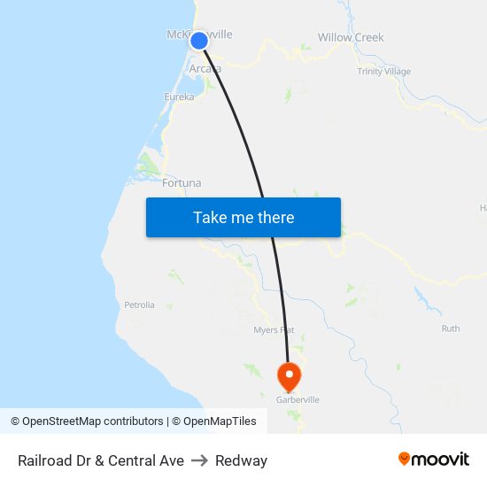 Railroad Dr & Central Ave to Redway map