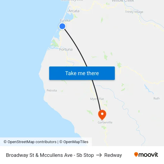 Broadway St & Mccullens Ave - Sb Stop to Redway map
