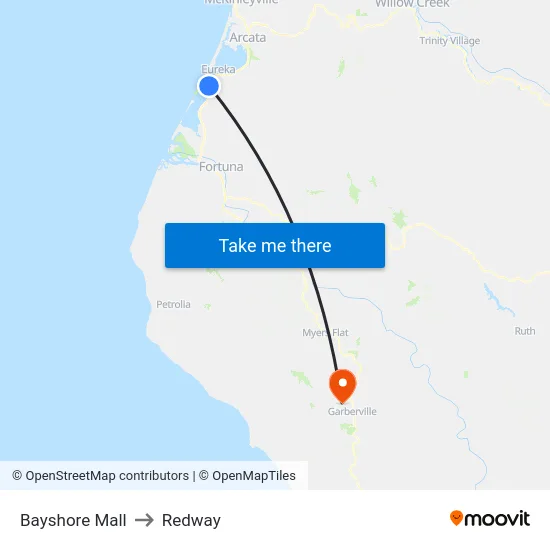 Bayshore Mall to Redway map