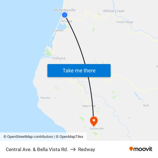 Central Ave. & Bella Vista Rd. to Redway map