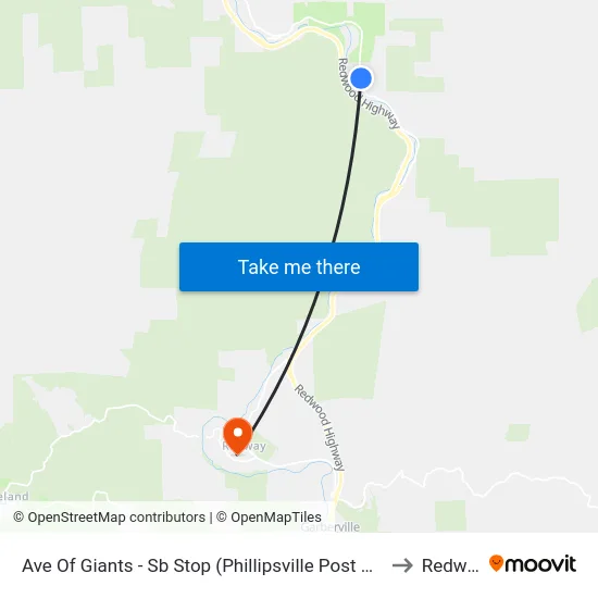 Ave Of Giants - Sb Stop (Phillipsville Post Office) to Redway map