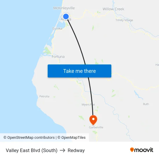 Valley East Blvd (South) to Redway map