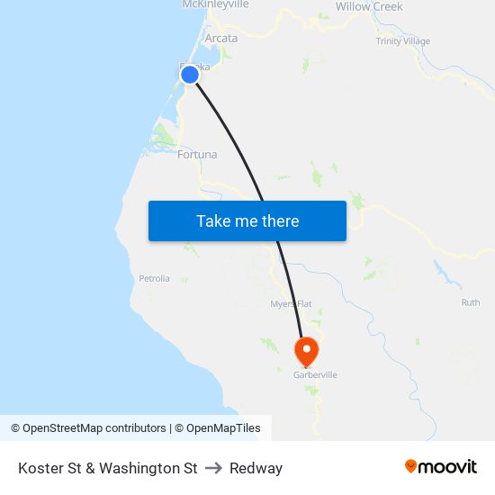 Koster St & Washington St to Redway map