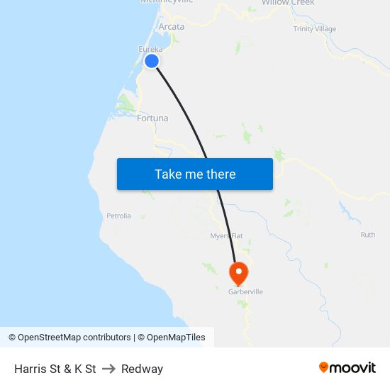 Harris St & K St to Redway map