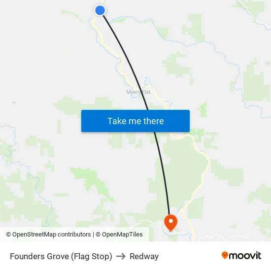 Drop Off Only - Founders Grove to Redway map