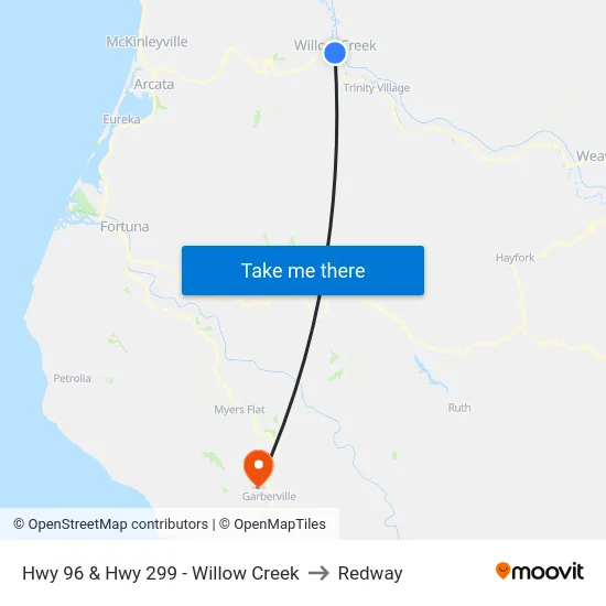 Hwy 96 & Hwy 299 - Willow Creek to Redway map