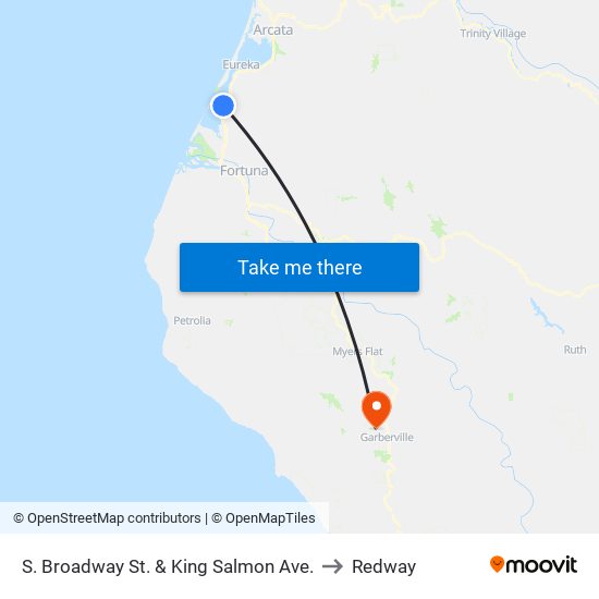 S. Broadway St. & King Salmon Ave. to Redway map