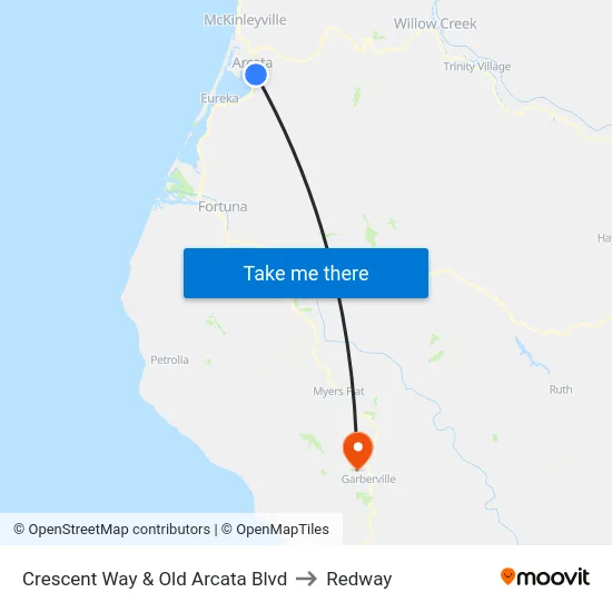 Crescent Way & Old Arcata Blvd to Redway map