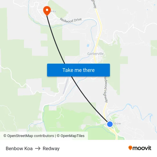 Benbow Koa to Redway map